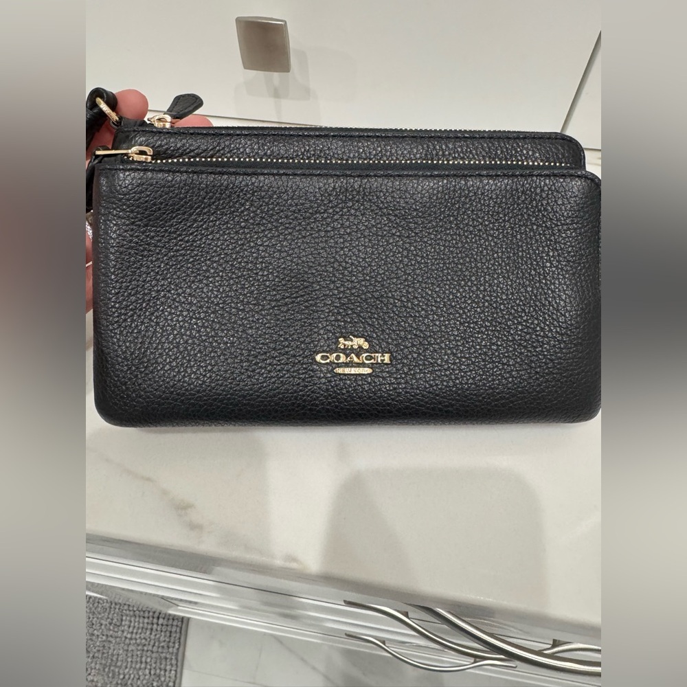 Coach black leather wristlet